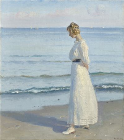 Young girl on Skagen Soenderstrand (Ung pige på Skagen Sønderstrand) by Michael Peter Ancher - Auction record, sale price, and art valuation. Compare with similar artists and explore comparable artworks.