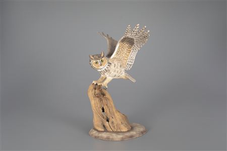 Half-Size Flying Great Horned Owl