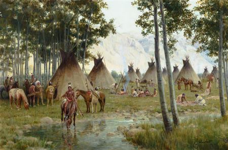 Indian Encampment (1979) by John Walter (JW) Scott - Auction record, sale price, and art valuation. Compare with similar artists and explore comparable artworks.