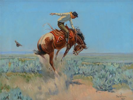 Sample artwork by Joe De Yong (1894 - 1975), known for western painting and sculpture, illustration, etching - View similar artists and auction records