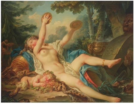 Extended bacchante playing cymbals