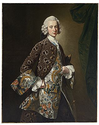 Portrait of an elegant man wearing a three-cornered hat under his left arm, three-quarter length