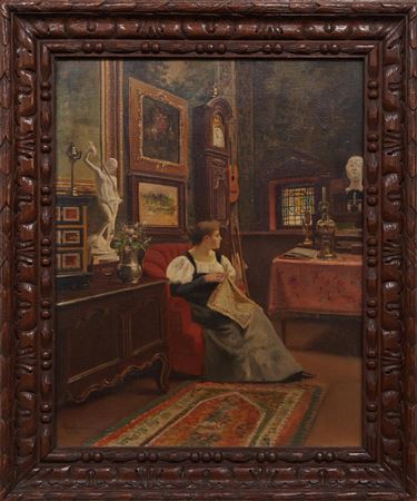 Woman Knitting in a Parlor