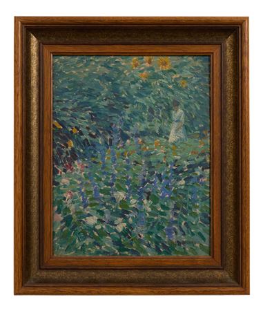 "Lady in Garden with Sunflowers"