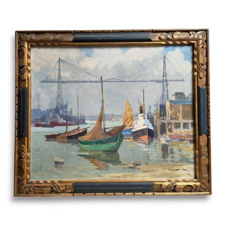 Nantes, the port with the transporter bridge by Leon Esperance Broquet - Auction record, sale price, and art valuation. Compare with similar artists and explore comparable artworks.