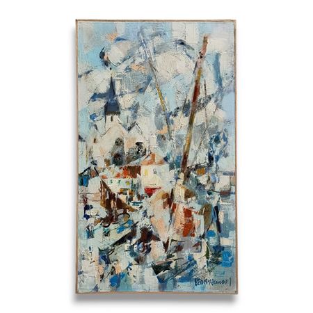 Saint Gilles Croix de Vie, tuna boat in port in front of the church by Henry Simon - Auction record, sale price, and art valuation. Compare with similar artists and explore comparable artworks.