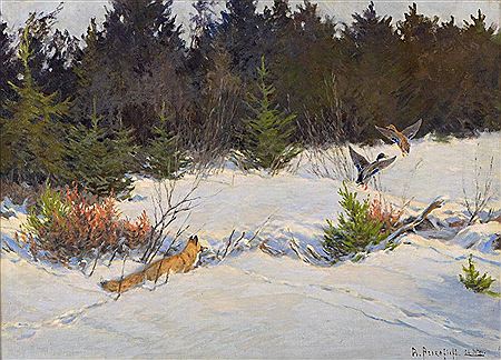Sichernder Fuchs im Schnee