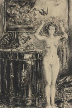 Standing Nude with Bird in an Interior