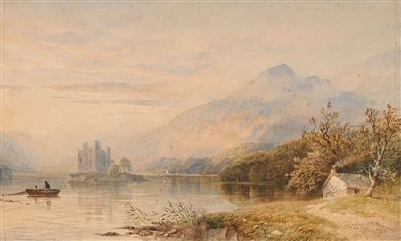 Animated view of a Scottish lake by Cornelius Pearson - Auction record, sale price, and art valuation. Compare with similar artists and explore comparable artworks.