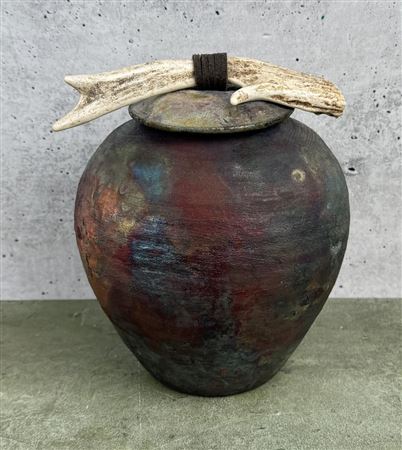 Raku Lidded Vase Pot