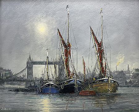 Sample artwork by Jack Rigg (Born 1927), known for marine painting of historical and modern ships, landscapes, town scenes - View similar artists and auction records