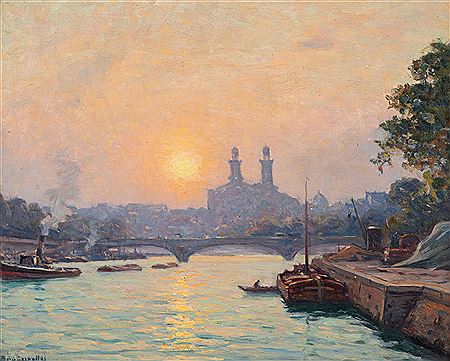 Paris, the Seine animated by a steamer, with the Trocadero Palace in the background.