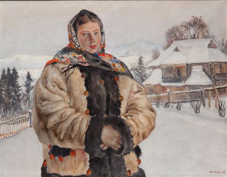 Portrait of Highlander on the Background of Mountain Cottage