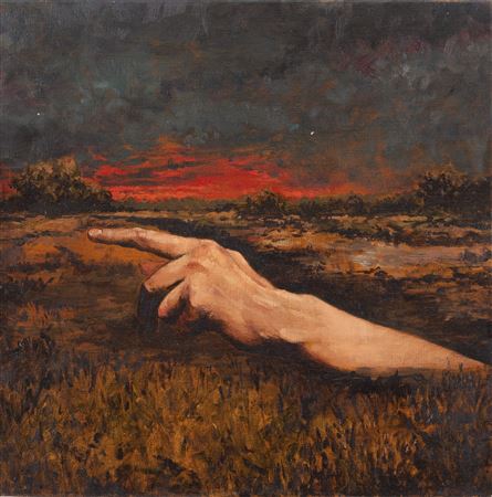 "Landscape with sunset and palm"