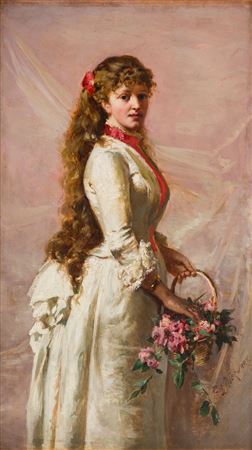 Parisian Girl. Lady with flower basket