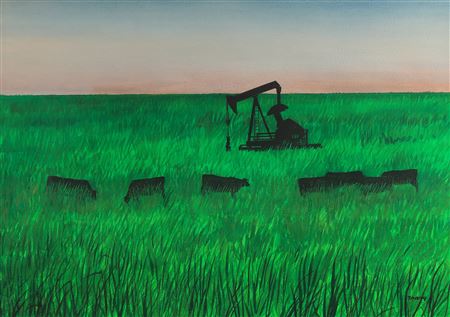 Oil Rig and Cattle by Michael Frary - Auction record, sale price, and art valuation. Compare with similar artists and explore comparable artworks.