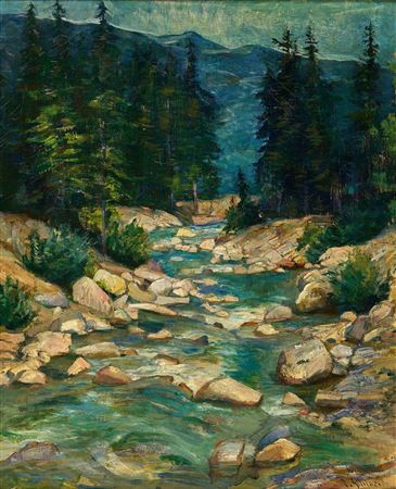 Paysage avec cascade et sapins by Eugène Gilliard - Auction record, sale price, and art valuation. Compare with similar artists and explore comparable artworks.
