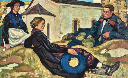 "Paysannes et soldat" by Edmond Bille - Auction record, sale price, and art valuation. Compare with similar artists and explore comparable artworks.