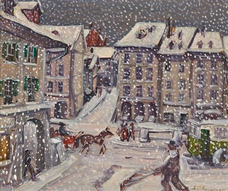 Snowfall in Bern's Old Town