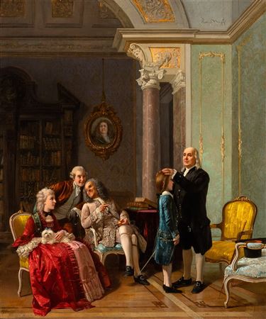 Benjamin Franklin with Elegant Company in an Interior by Annibale Gatti - Auction record, sale price, and art valuation. Compare with similar artists and explore comparable artworks.