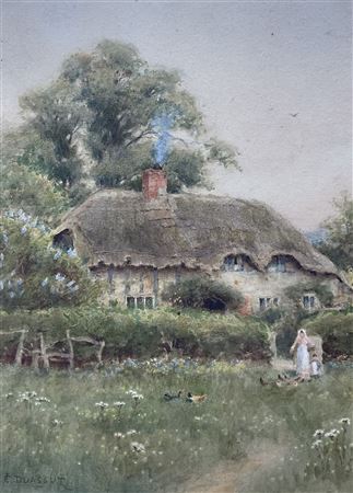 Thatched Farmstead with Chickens by Curtius Duassut - Auction record, sale price, and art valuation. Compare with similar artists and explore comparable artworks.