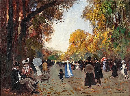 Promenade in the Tiergarten in Berlin by Adolf Leonhard Muller-Cassel - Auction record, sale price, and art valuation. Compare with similar artists and explore comparable artworks.