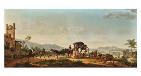 An extensive landscape with a stagecoach