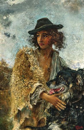 A Young Italian Shepherd with a Dog by Anton Romako - Auction record, sale price, and art valuation. Compare with similar artists and explore comparable artworks.