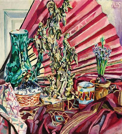 Still life with a red fan