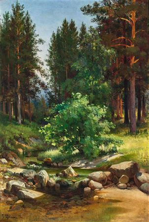 Sample artwork by Grigory Ivanovich Gurkin (1870 - 1937), known for landscape, altai forest,  mountain scenes and icon painting, teaching - View similar artists and auction records