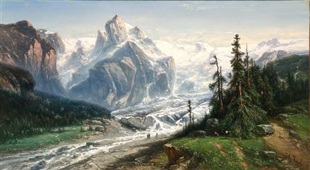 Travellers at the Foot of a Glacier by Johannes Gijsbertus Vogel - Auction record, sale price, and art valuation. Compare with similar artists and explore comparable artworks.