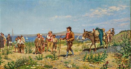 A Southern Beach with Musicians (Sicily?) by Marco Gregorio - Auction record, sale price, and art valuation. Compare with similar artists and explore comparable artworks.