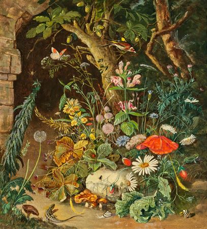 Flowers at the Edge of the Woods with a Lizard
