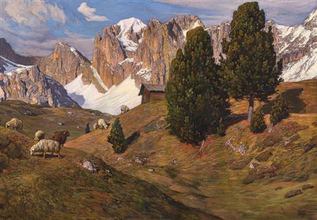 Die Tschislesalpe in den Dolomiten mit Blick auf die Kanzeln der Geislergruppe