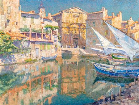 View of the Church of Mary Magdalene in the Miroir aux Oiseaux in Martigue by Paul Leduc - Auction record, sale price, and art valuation. Compare with similar artists and explore comparable artworks.