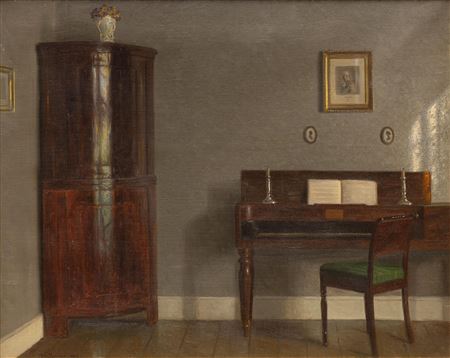 Interior with a Harpsichord by Alfred Broge - Auction record, sale price, and art valuation. Compare with similar artists and explore comparable artworks.