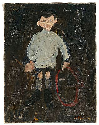 Portrait of a boy holding a hoop. by Herbert Katzman - Auction record, sale price, and art valuation. Compare with similar artists and explore comparable artworks.