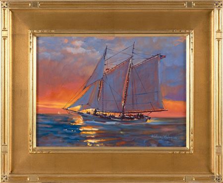 Schooner At Sunset