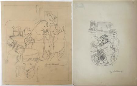 Two circa 1950 illustrations for The Tall Book of Make Believe written by Jane Wener.