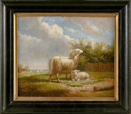 Two sheep in a pasture.