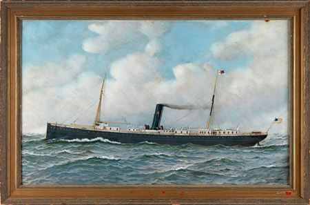 Portrait of the American steam/sail vessel Komal.