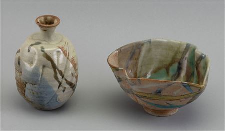 Ceramic bud vase and irregularly shaped bowl, (2)