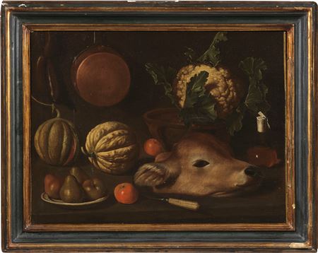 Still life with melons, plate with pears, calf's head and cauliflower by Carlo Magini - Auction record, sale price, and art valuation. Compare with similar artists and explore comparable artworks.