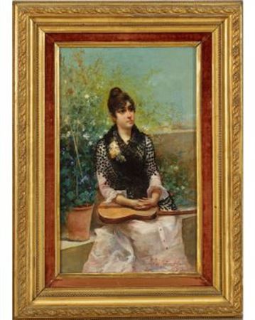 "Lady with a guitar" by Joaquin Martinez de la Vega - Auction record, sale price, and art valuation. Compare with similar artists and explore comparable artworks.
