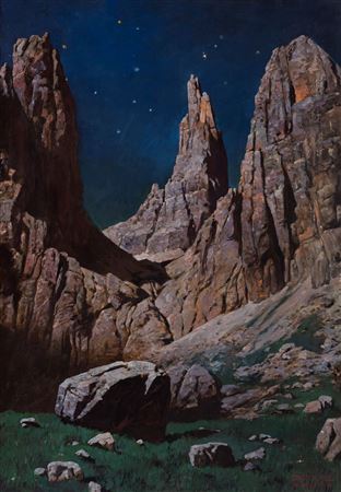 Dolomites, starry sky over the Catinaccio group, 1896