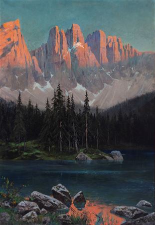 Dolomites, sunset on the Catinaccio group by Ernst Heinrich Platz - Auction record, sale price, and art valuation. Compare with similar artists and explore comparable artworks.