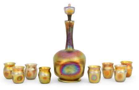 Favrile Glass Nine-Piece Decanter Set