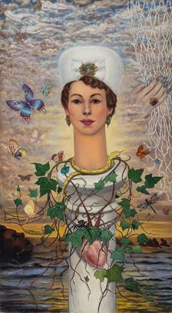 Sample artwork by Macena Barton (1901 - 1986), known for mod figure and portrait painting, feminist themes - View similar artists and auction records