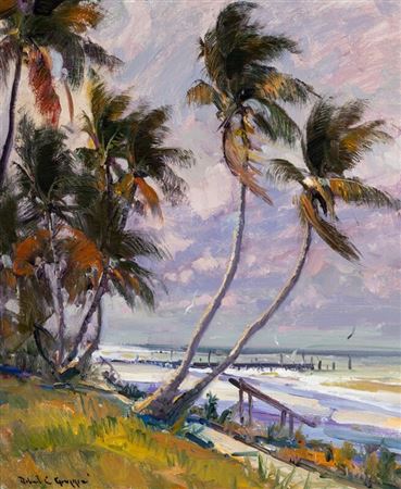 Windy Naples Beach by Robert Charles Gruppe - Auction record, sale price, and art valuation. Compare with similar artists and explore comparable artworks.