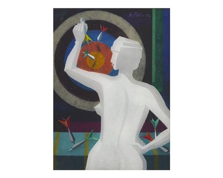 Sample artwork by Angelo Pinto (1908 - 1994), known for modernist genre, still life and urban view painting, etching - View similar artists and auction records